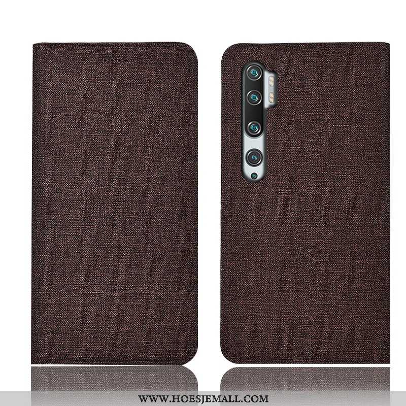 Hoesje Xiaomi Mi Note 10 Bescherming Katoen En Linnen Mobiele Telefoon Leren Folio Bruin Hoes Bruine