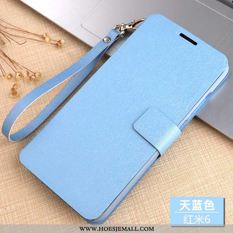 Hoes Xiaomi Redmi 6 Hanger Bescherming Mobiele Telefoon Leren Hoesje Blauw Anti-fall Blauwe