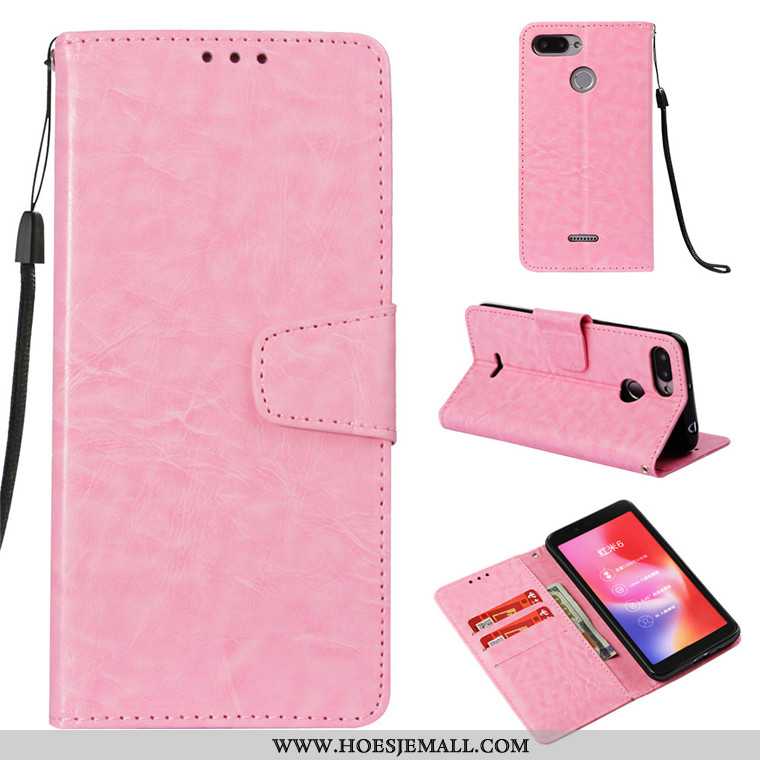 Hoesje Xiaomi Redmi 6 Zacht Leren All Inclusive Clamshell Rood Roze Anti-fall