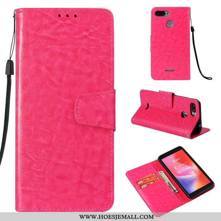 Hoesje Xiaomi Redmi 6 Zacht Leren All Inclusive Clamshell Rood Roze Anti-fall