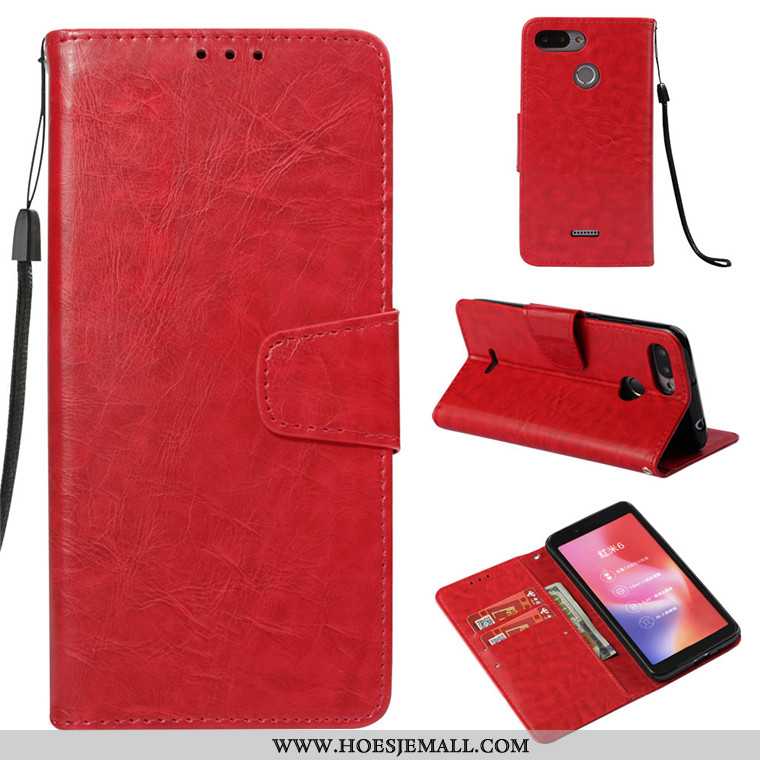 Hoesje Xiaomi Redmi 6 Zacht Leren All Inclusive Clamshell Rood Roze Anti-fall