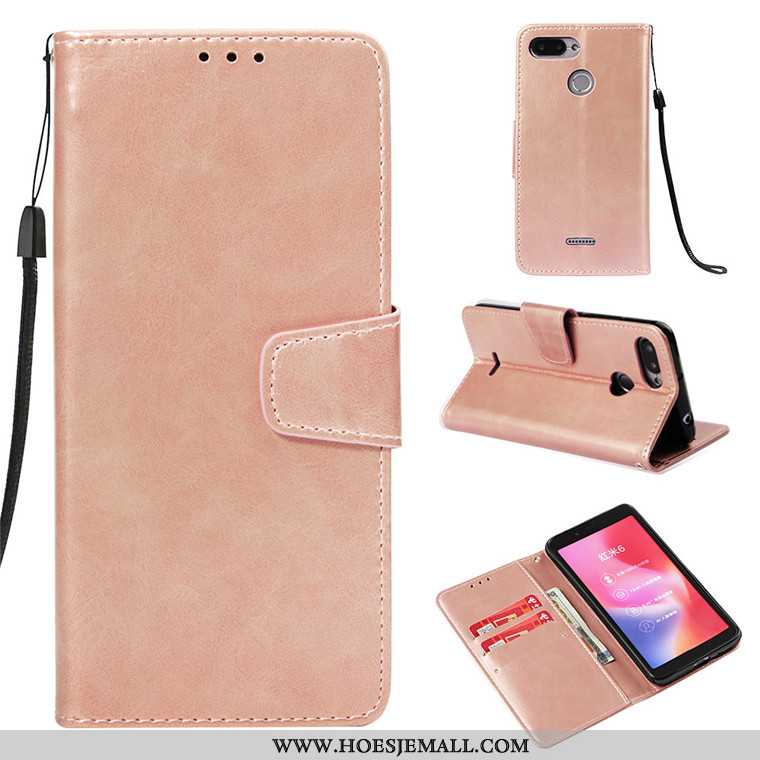 Hoesje Xiaomi Redmi 6 Zacht Leren All Inclusive Clamshell Rood Roze Anti-fall