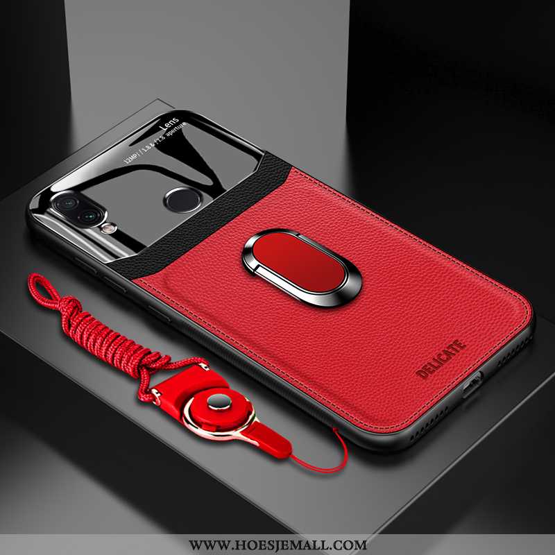 Hoes Xiaomi Redmi 7 Bescherming Glas Ring Mini Leren Hoesje Rood