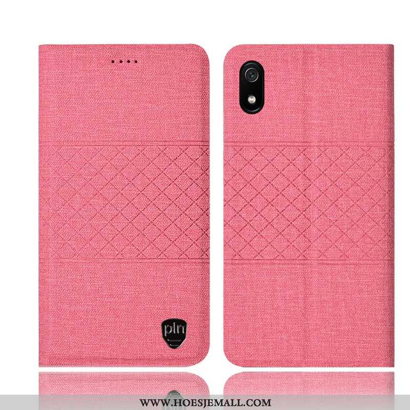 Hoesje Xiaomi Redmi 7a Katoen En Linnen Leren Mobiele Telefoon Bescherming Rood All Inclusive Roze
