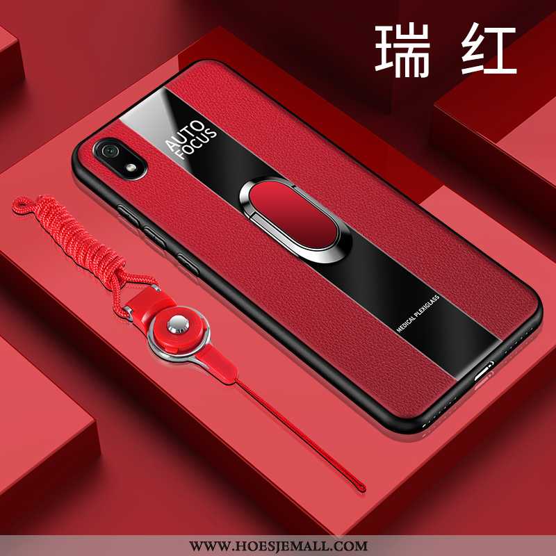 Hoes Xiaomi Redmi 7a Trend Zacht Glas Net Red Leer Anti-fall Hoesje Zwarte