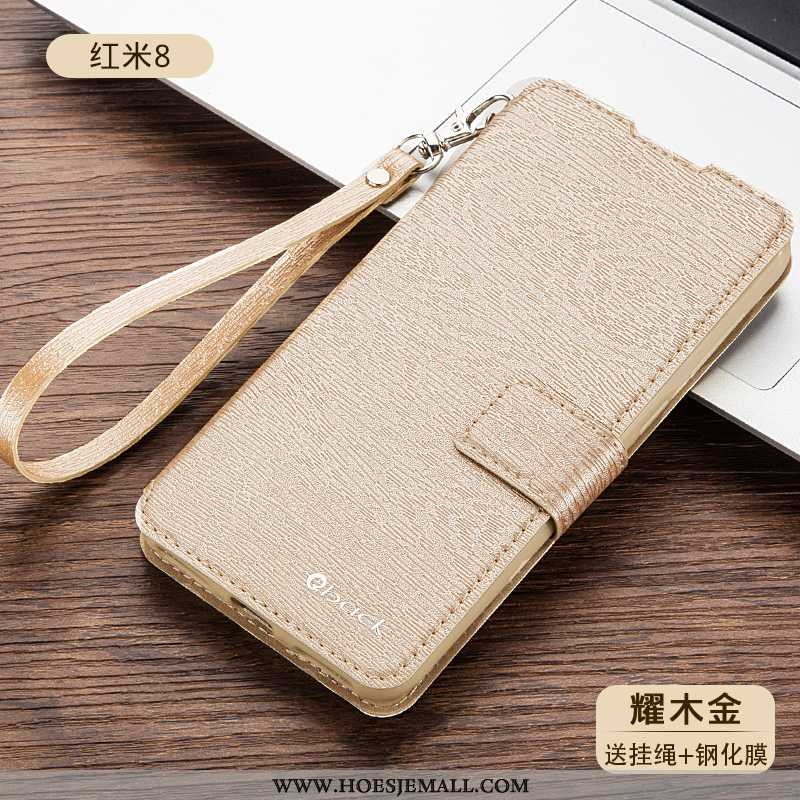 Hoes Xiaomi Redmi 8 Leren Hoesje Zacht Folio Mini Rood Anti-fall Siliconen Gouden