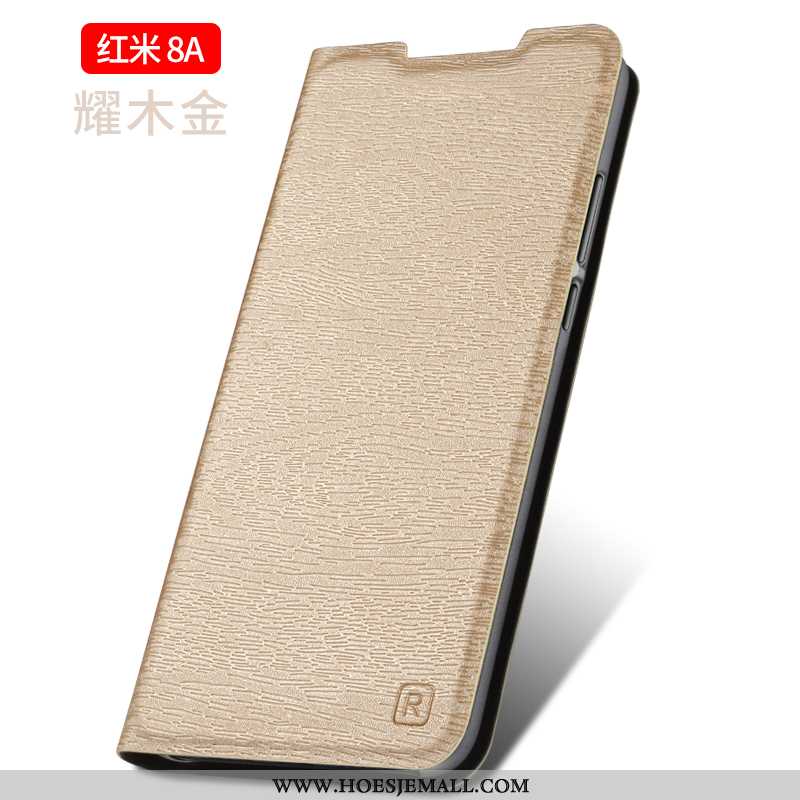 Hoesje Xiaomi Redmi 8a Bescherming Leren Mobiele Telefoon Hoes Rood Trend Anti-fall Gouden