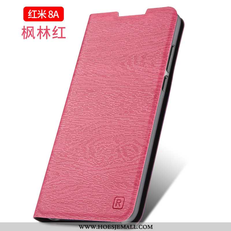 Hoesje Xiaomi Redmi 8a Bescherming Leren Mobiele Telefoon Hoes Rood Trend Anti-fall Gouden