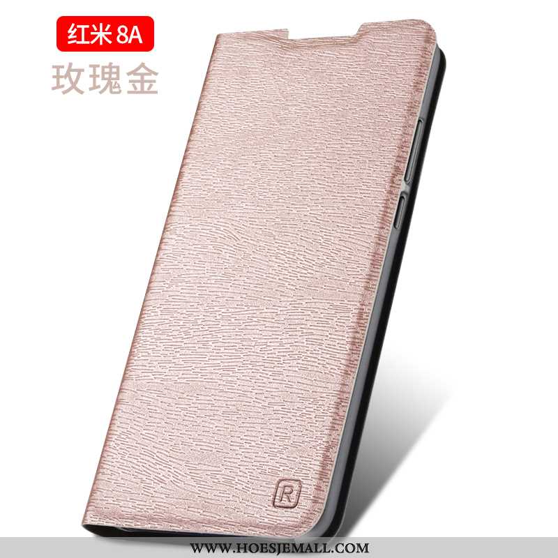 Hoesje Xiaomi Redmi 8a Bescherming Leren Mobiele Telefoon Hoes Rood Trend Anti-fall Gouden