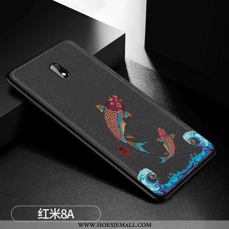 Hoesje Xiaomi Redmi 8a Siliconen Reliëf Patroon Leer Rood Dragon Patroon Mini Donkerblauwe