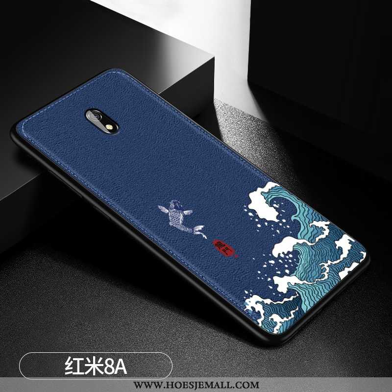 Hoesje Xiaomi Redmi 8a Siliconen Reliëf Patroon Leer Rood Dragon Patroon Mini Donkerblauwe