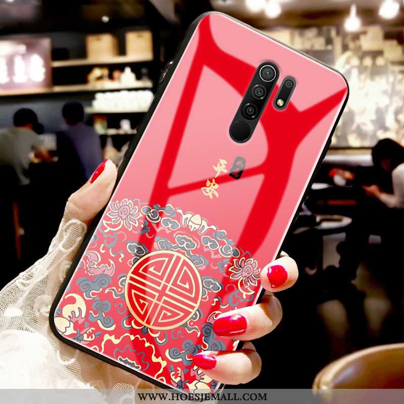 Hoesje Xiaomi Redmi 9 Print Scheppend Glas Spiegel Eenvoudige Hoes Anti-fall Rood