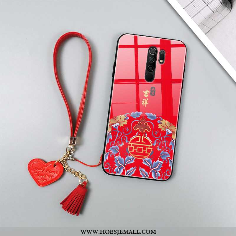 Hoesje Xiaomi Redmi 9 Print Scheppend Glas Spiegel Eenvoudige Hoes Anti-fall Rood