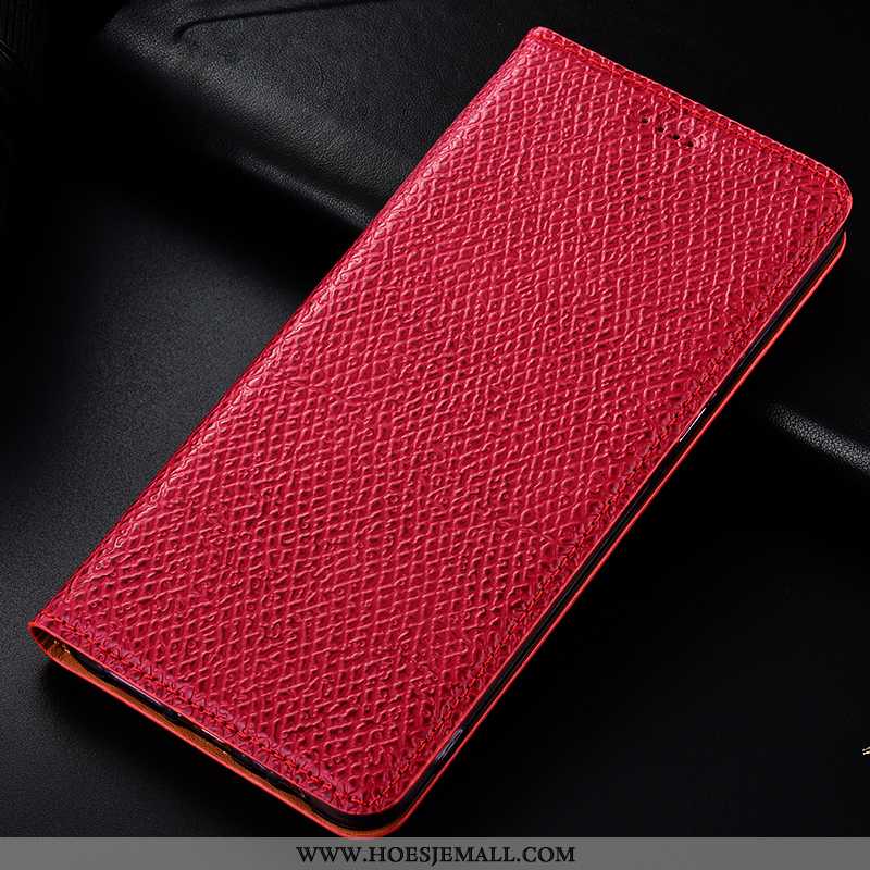 Hoesje Xiaomi Redmi 9a Echt Leer Patroon Mesh Mobiele Telefoon Bescherming Folio Rood