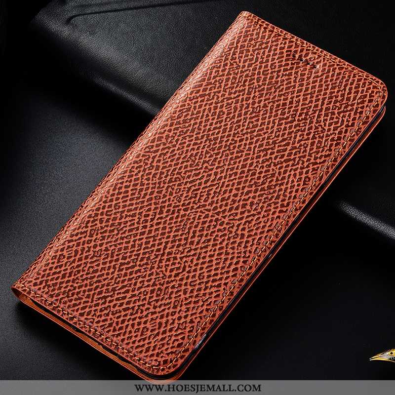 Hoesje Xiaomi Redmi 9a Echt Leer Patroon Mesh Mobiele Telefoon Bescherming Folio Rood