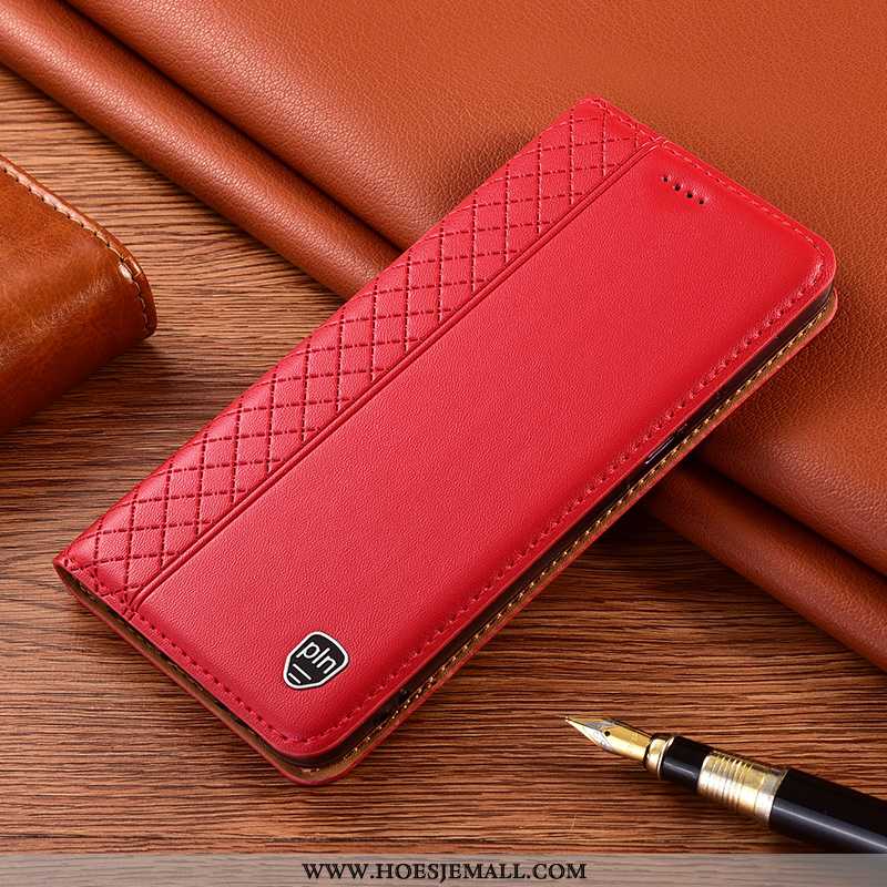 Hoes Xiaomi Redmi 9a Echt Leer Bescherming Folio Hoesje Rood Mini