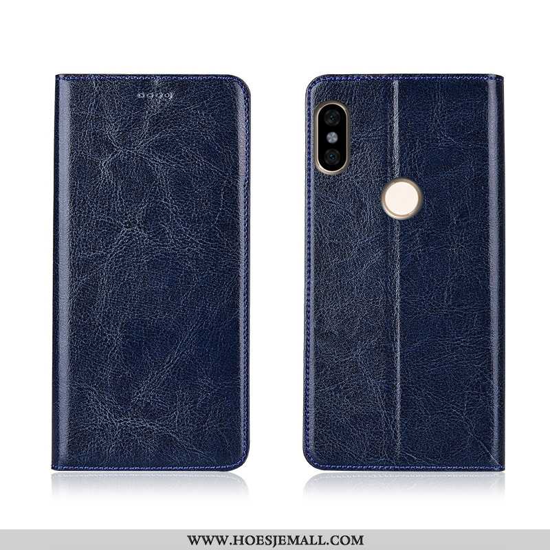 Hoes Xiaomi Redmi Note 6 Pro Echt Leer Patroon Clamshell Bescherming Siliconen Zacht Zwarte