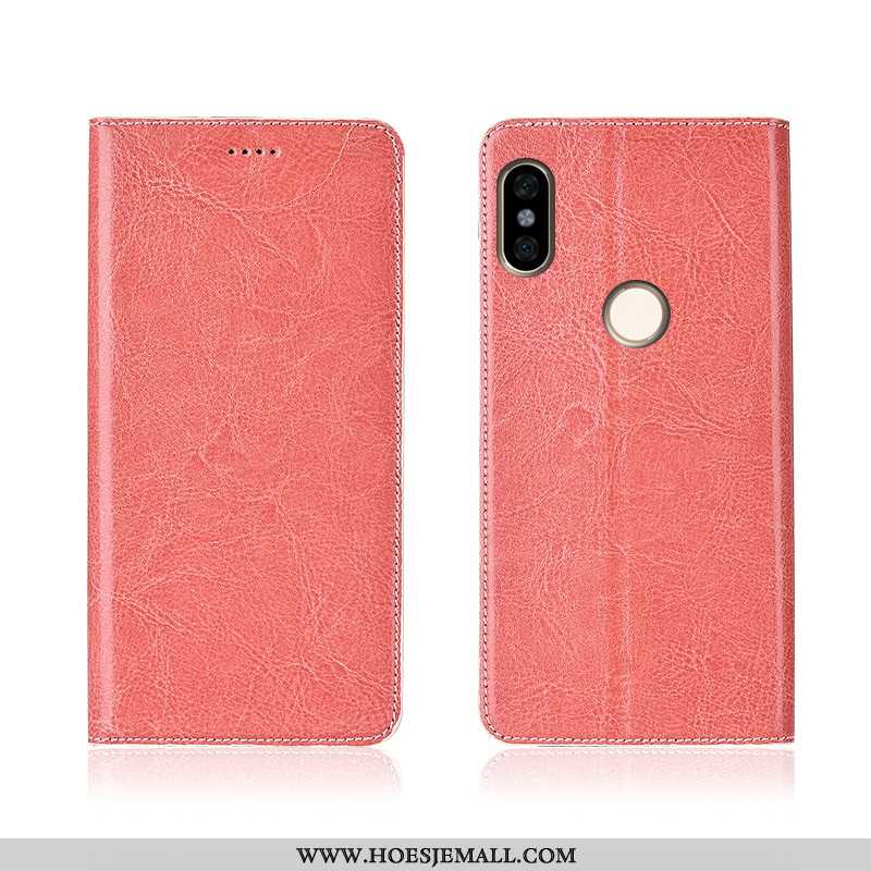 Hoes Xiaomi Redmi Note 6 Pro Echt Leer Patroon Clamshell Bescherming Siliconen Zacht Zwarte