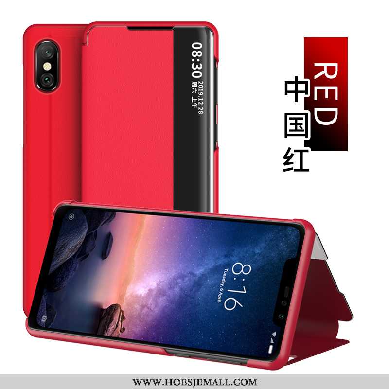 Hoesje Xiaomi Redmi Note 6 Pro Leren Vouw Rood Windows Folio Mobiele Telefoon