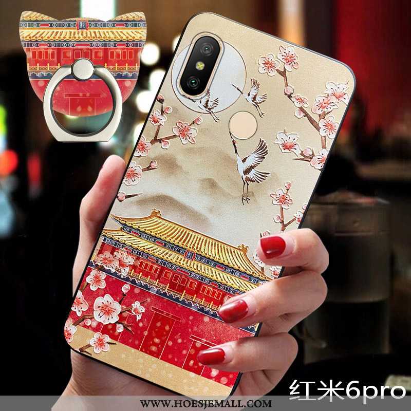 Hoes Xiaomi Redmi Note 6 Pro Vintage Trend Hoesje Siliconen Chinese Stijl Mobiele Telefoon Wind Rood