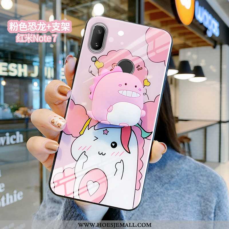 Hoes Xiaomi Redmi Note 7 Glas Spotprent Bescherming Dragon Patroon Mooie Lovers Hoesje Roze