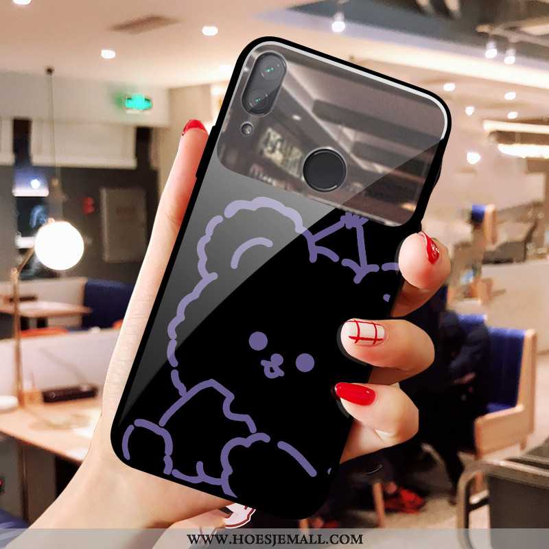 Hoes Xiaomi Redmi Note 7 Spotprent Glas Mobiele Telefoon Purper Rood Handbeschilderde Beren Zwarte