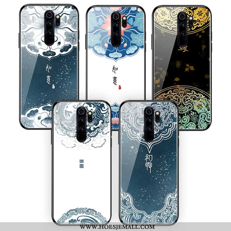 Hoes Xiaomi Redmi Note 8 Pro Glas Mobiele Telefoon Kunst Eenvoudige Bloemen Rood Chinese Stijl Witte