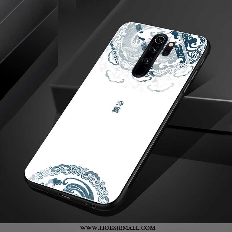 Hoes Xiaomi Redmi Note 8 Pro Glas Mobiele Telefoon Kunst Eenvoudige Bloemen Rood Chinese Stijl Witte