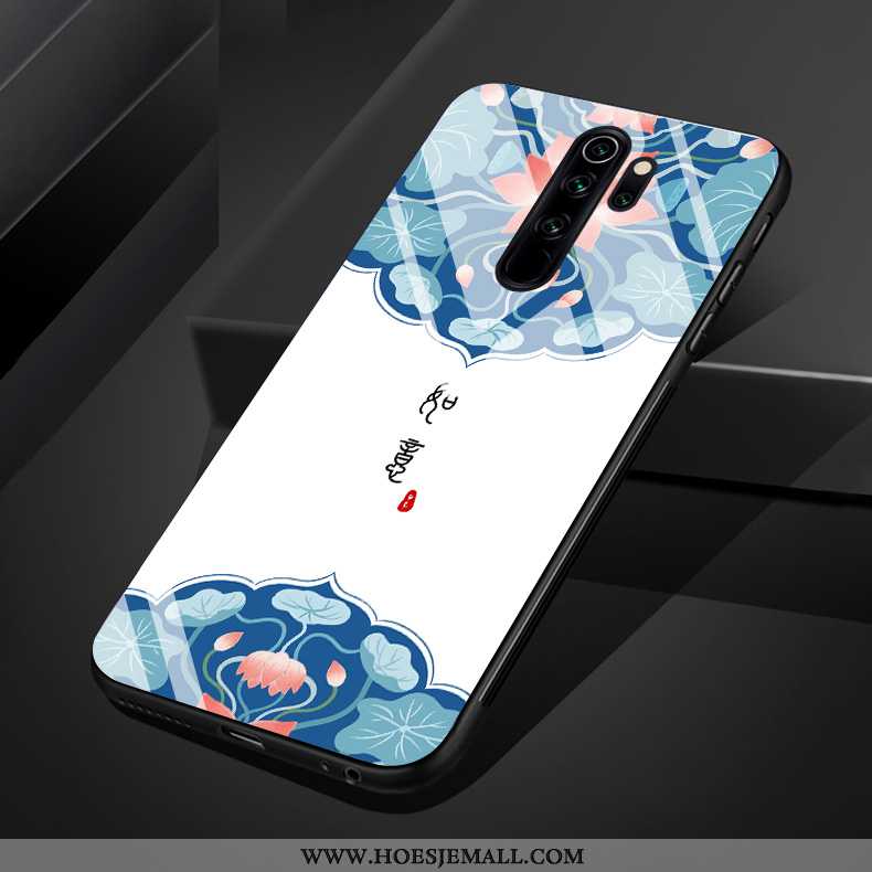 Hoes Xiaomi Redmi Note 8 Pro Glas Mobiele Telefoon Kunst Eenvoudige Bloemen Rood Chinese Stijl Witte