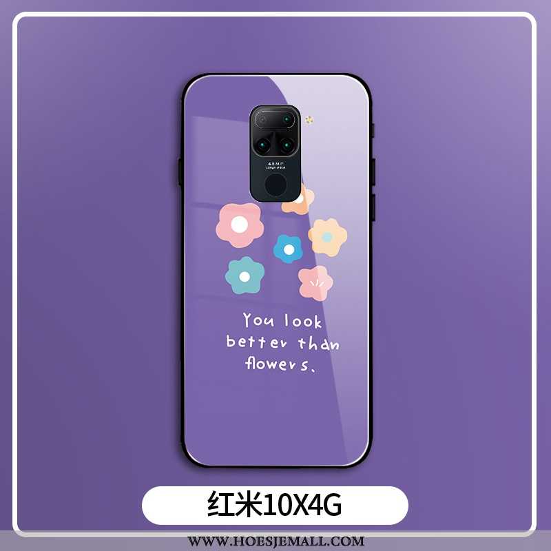 Hoesje Xiaomi Redmi Note 9 Bescherming Glas Hard Bloemen Mini Anti-fall Purper