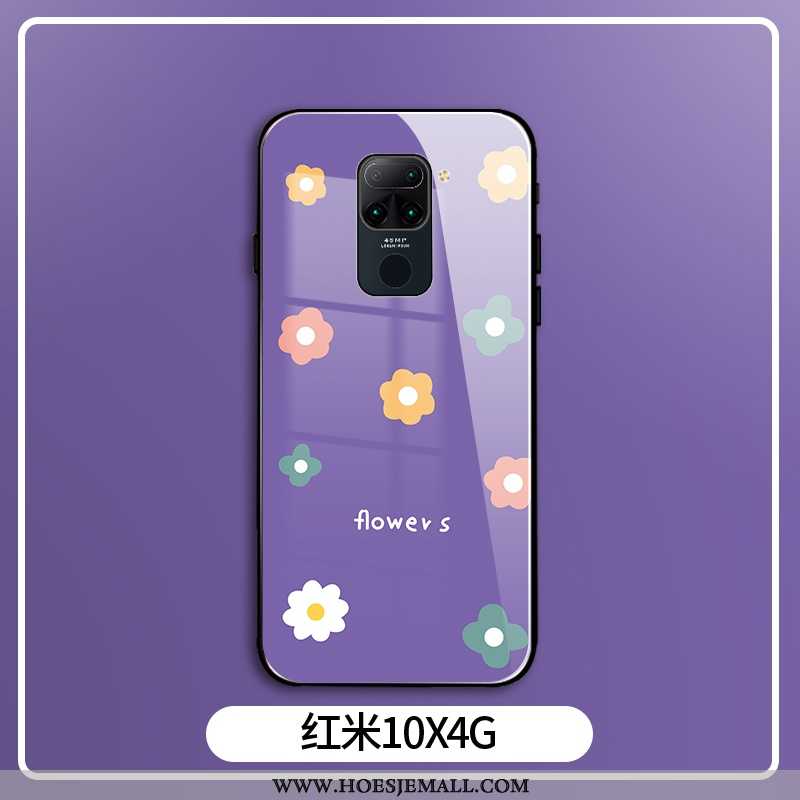 Hoesje Xiaomi Redmi Note 9 Bescherming Glas Hard Bloemen Mini Anti-fall Purper