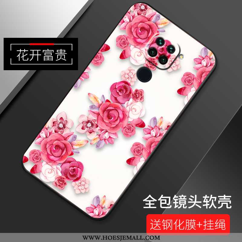 Hoes Xiaomi Redmi Note 9 Zacht Siliconen All Inclusive Patroon Bloemen Rood Roze