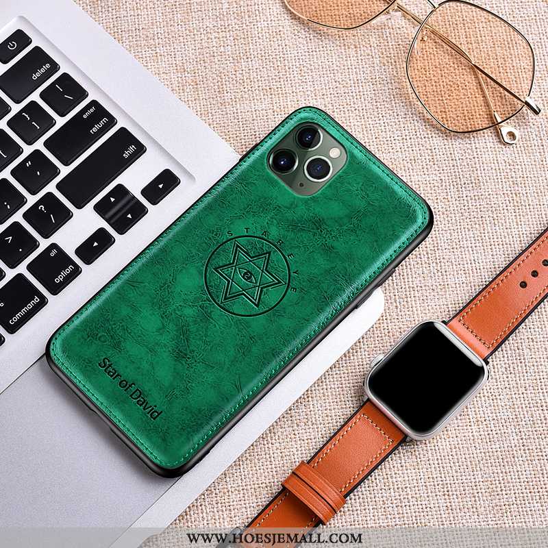 Hoes iPhone 11 Pro Max Persoonlijk Scheppend Anti-fall High End Leer Leren Hoesje Groen