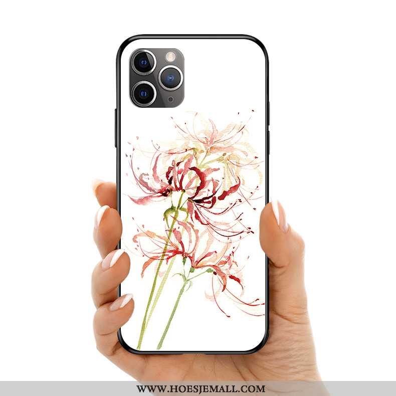 Hoesje iPhone 11 Pro Max Bescherming Glas Siliconen Mobiele Telefoon Bloemen Wit Chinese Stijl Witte