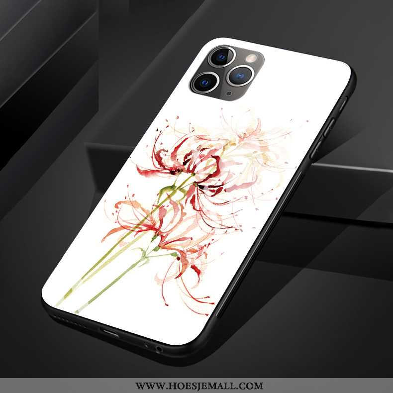 Hoesje iPhone 11 Pro Max Bescherming Glas Siliconen Mobiele Telefoon Bloemen Wit Chinese Stijl Witte