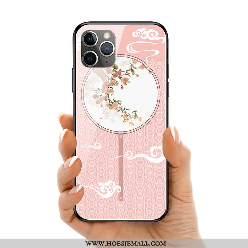 Hoes iPhone 11 Pro Max Siliconen Bescherming Roze Mobiele Telefoon Chinese Stijl Kunst Glas
