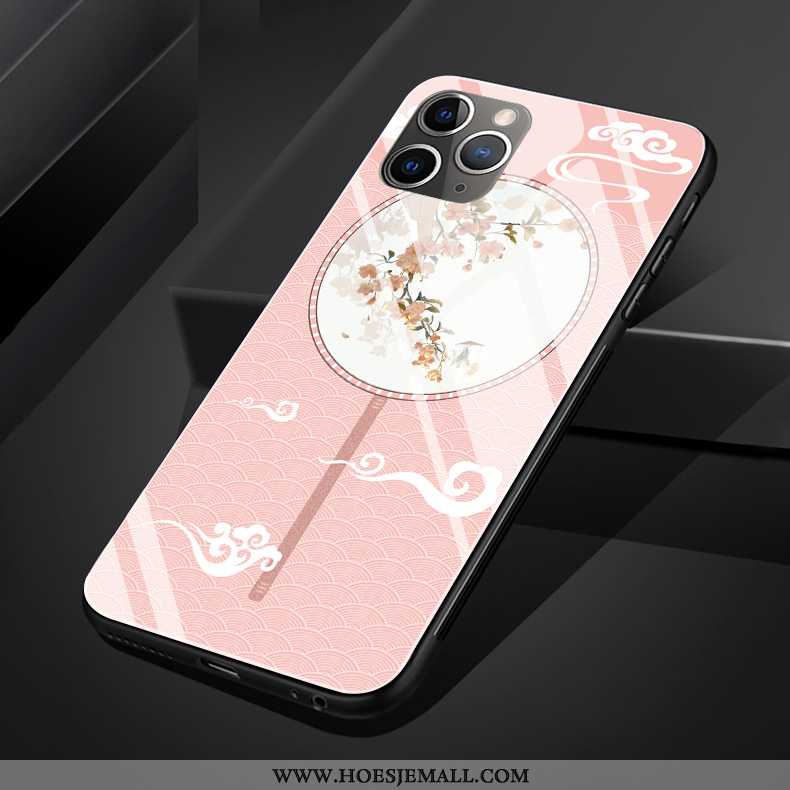 Hoes iPhone 11 Pro Max Siliconen Bescherming Roze Mobiele Telefoon Chinese Stijl Kunst Glas