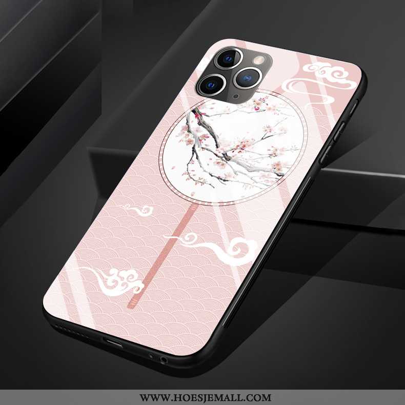 Hoes iPhone 11 Pro Max Siliconen Bescherming Roze Mobiele Telefoon Chinese Stijl Kunst Glas