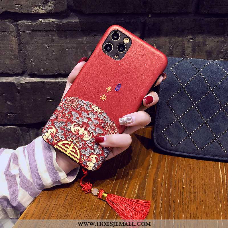 Hoes iPhone 11 Pro Max Trend Reliëf Mobiele Telefoon Kwasten Hoesje Chinese Stijl Rood