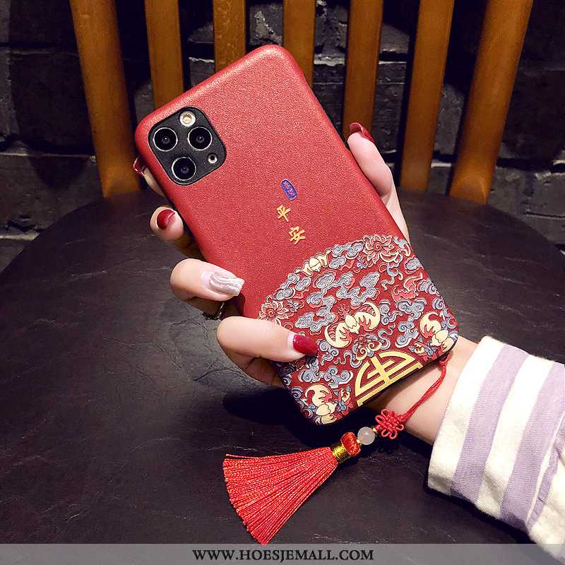 Hoes iPhone 11 Pro Max Trend Reliëf Mobiele Telefoon Kwasten Hoesje Chinese Stijl Rood