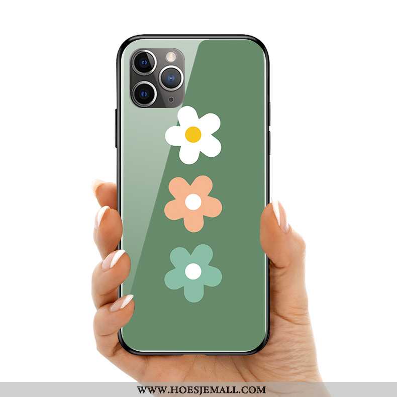 Hoes iPhone 11 Pro Max Glas Siliconen Wind Hoesje Mobiele Telefoon Bescherming Eenvoudige Groen