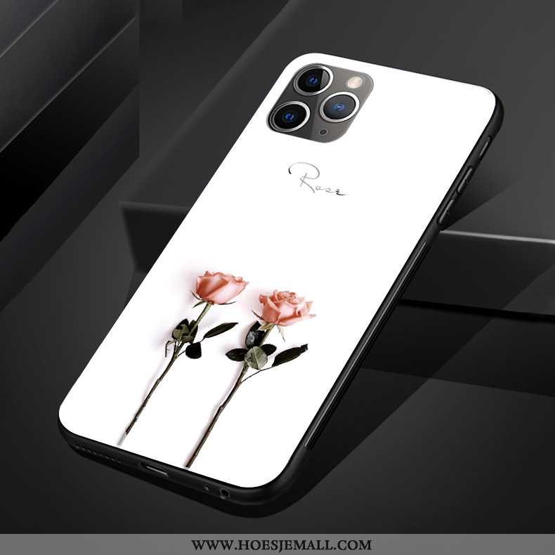 Hoes iPhone 11 Pro Max Bescherming Glas Mobiele Telefoon Persoonlijk Siliconen Hoesje Bloemen Witte