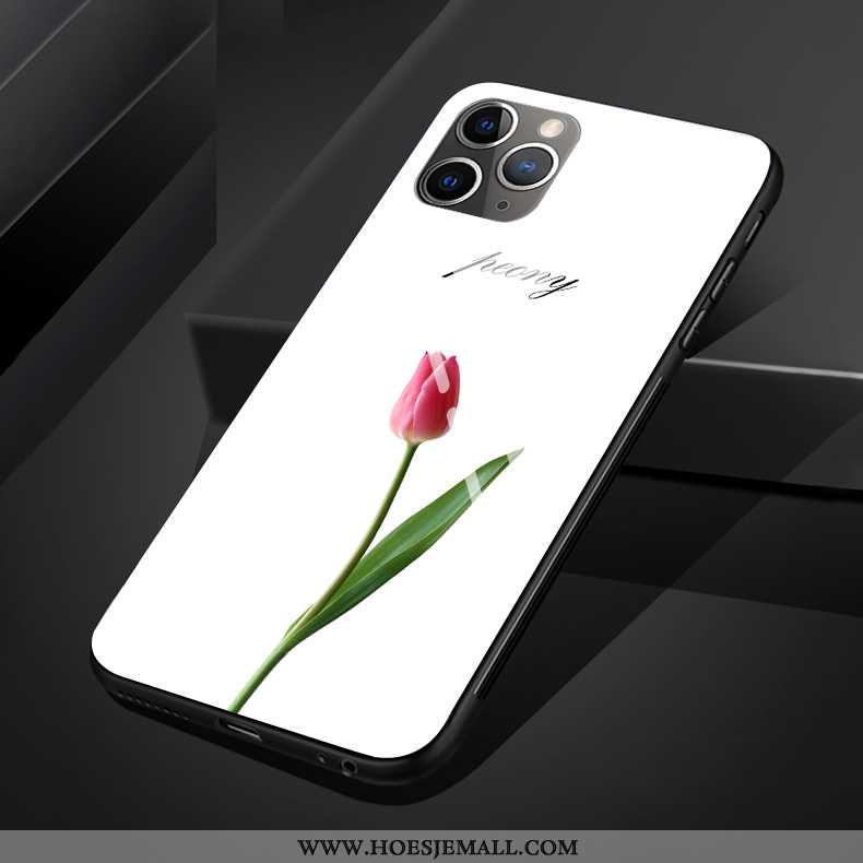 Hoes iPhone 11 Pro Max Bescherming Glas Mobiele Telefoon Persoonlijk Siliconen Hoesje Bloemen Witte