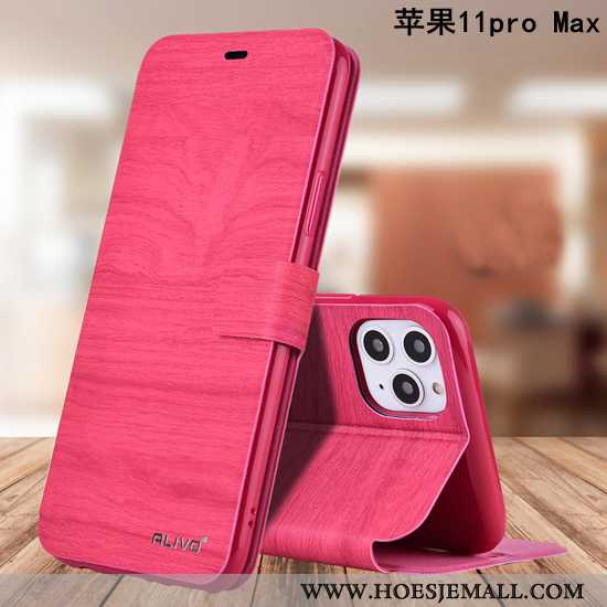 Hoes iPhone 11 Pro Max Bescherming Leren Hoesje Anti-fall Folio Rood Mobiele Telefoon Zacht Roos