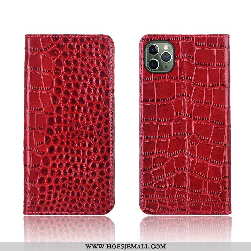 Hoesje iPhone 11 Pro Max Leren Patroon Rood All Inclusive Clamshell Bescherming