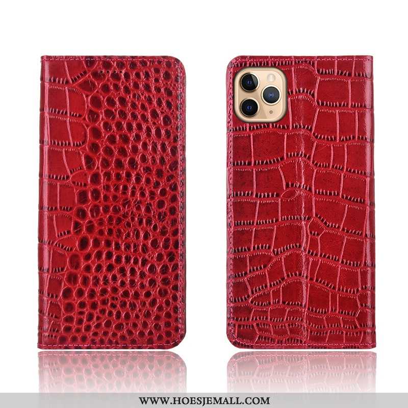 Hoesje iPhone 11 Pro Max Leren Patroon Rood All Inclusive Clamshell Bescherming