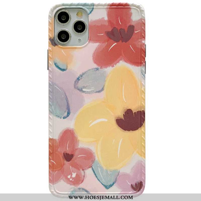 Hoesje iPhone 11 Pro Max Zacht Siliconen Persoonlijk Bloemen Roze Hoes All Inclusive