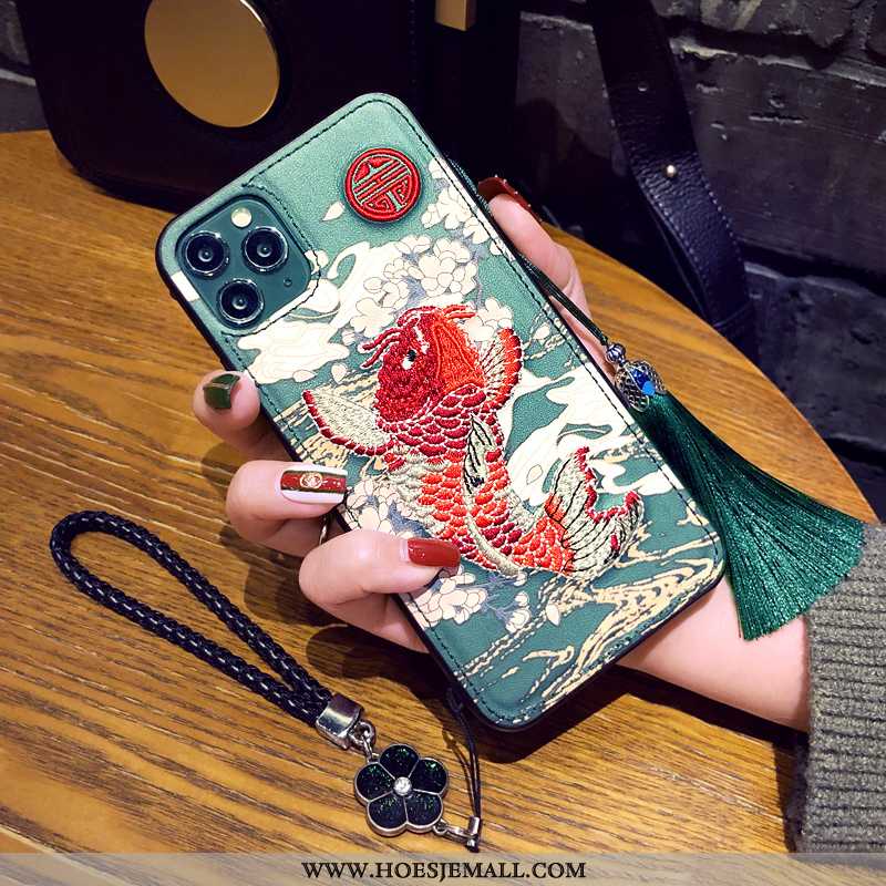 Hoes iPhone 11 Pro Hanger Bescherming Hoesje Chinese Stijl Groen Mobiele Telefoon