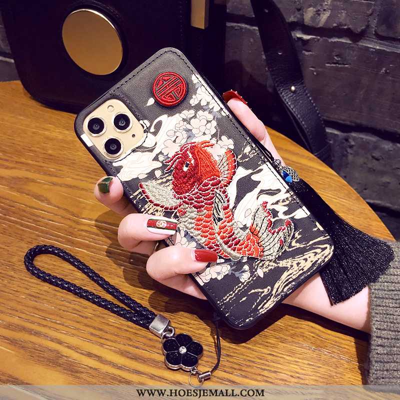 Hoes iPhone 11 Pro Hanger Bescherming Hoesje Chinese Stijl Groen Mobiele Telefoon