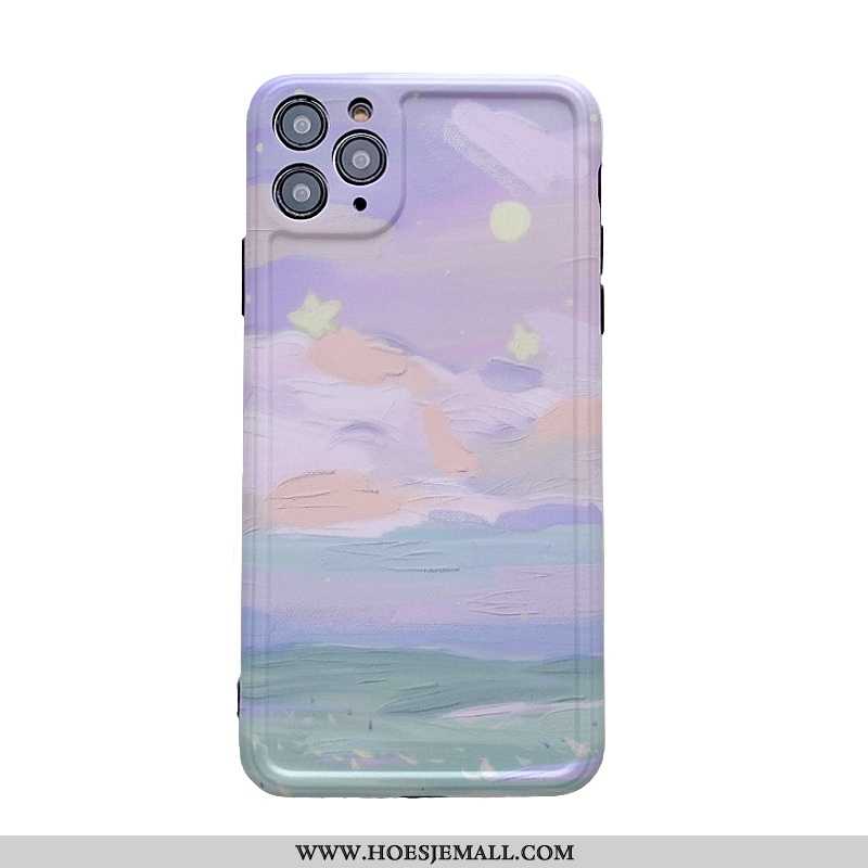 Hoesje iPhone 11 Pro Siliconen Zacht Kunst Mobiele Telefoon Olieverfschilderij Purper